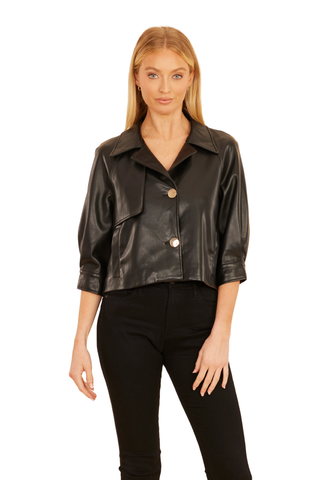 Faux Leather Cropped Jacket, Black
