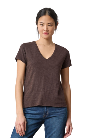 Back Seam V-Neck Tee, Espresso