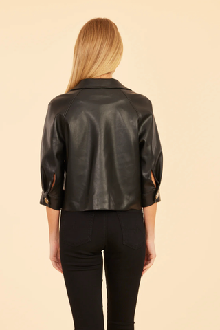 Faux Leather Cropped Jacket, Black