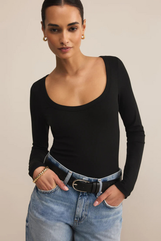 Second Skin Scoop Tee, Black