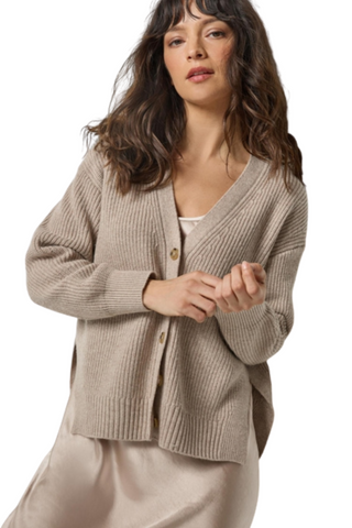 Relaxed Side Vent Cardigan, Wheat