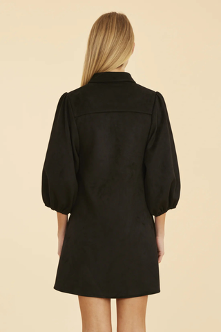 Faux Suede Puff Sleeve Dress, Black