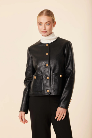 Faux Leather Textured Jacket, Black