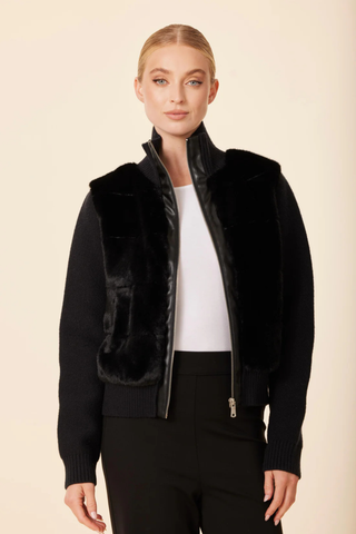 Faux Fur Nylon Jacket, Black