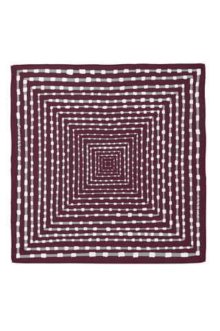 Swells Maroon + Grey 26-inch silk scarf featuring a geometric square print in deep maroon and grey tones.