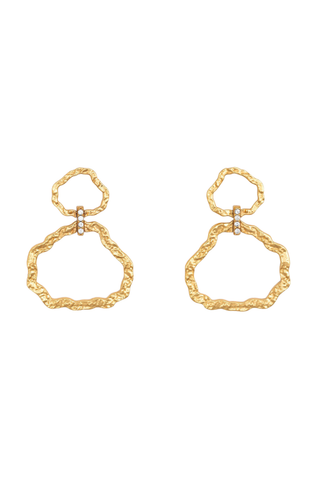 Brackish Ansonborough Drop Earrings in Gold featuring two connected organic shapes with textured 18k gold plating and cubic zirconia accents.