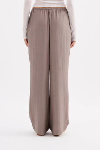 Taupe wide leg drawstring pants in a lightweight linen blend by Nude Lucy