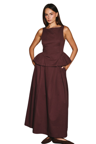 Love the Label Ridley Skirt in Deep Mahogany featuring a flowing full-length silhouette in a rich brown shade.