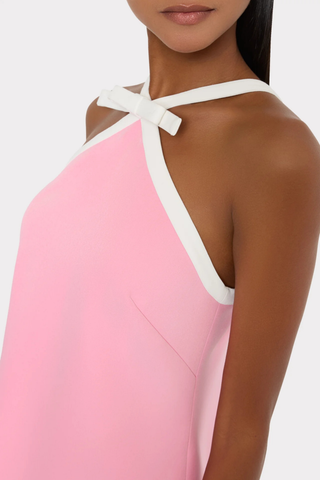 Milly baby pink halter mini dress with white trim and bow neckline detail