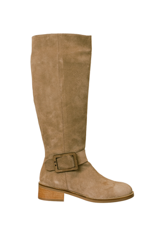 Softwaves Kathy Boots in Capuccino featuring a warm tan knee-high silhouette, rounded toe, and low stacked heel.