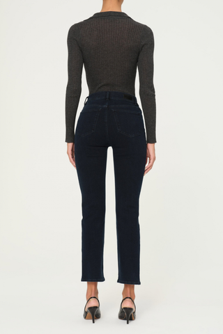 DL1961 Mara Straight Jean in Flatiron featuring a mid-rise ankle-length straight silhouette in a polished deep indigo wash.