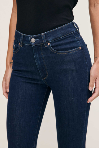 DL1961 Bridget Boot Crop Jean in Lunar Sky dark indigo denim with a high rise and cropped bootcut leg.