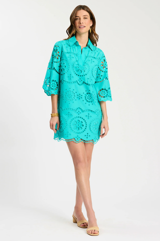 Tyler Böe Penny eyelet tunic dress in ceramic with mini silhouette and eyelet detail