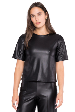 Vegan Leather Long Top, Black