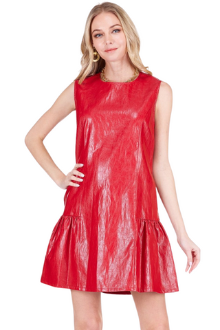 Flounced Hem Dress, Red