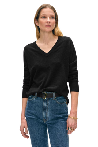 Cashmere V-Neck Sweater, Black