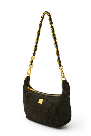 Mini Moon Handbag, Black Suede