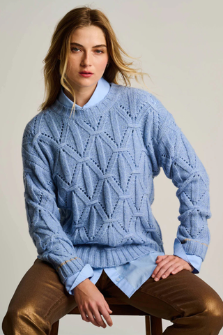 Cable Crew Sweater, Blue Wash