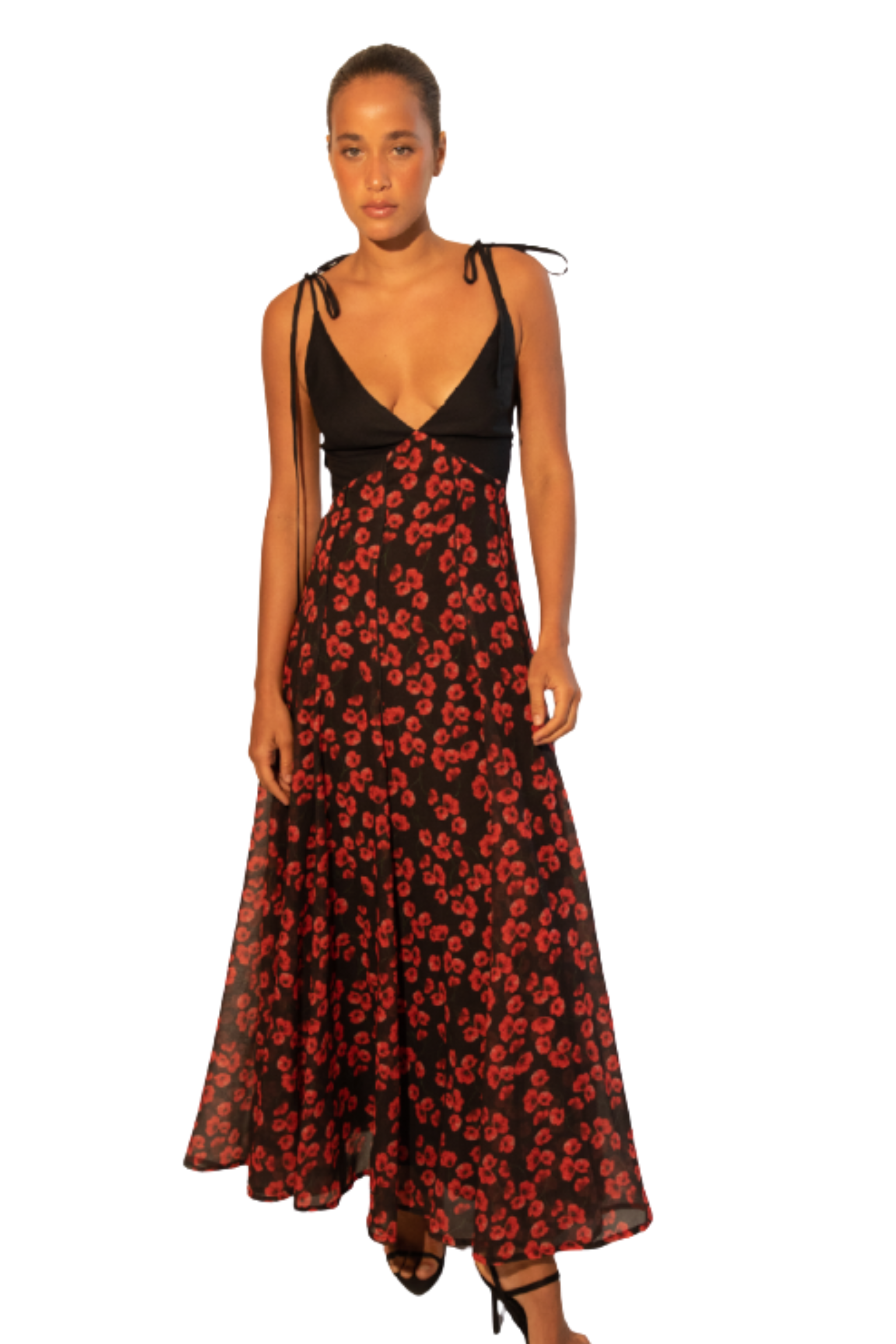red and black maxi dress Valentina Maxi Dress, Black Poppy M