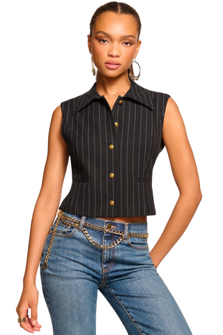 Pinstripe Danna Vest, Black Pinstripe