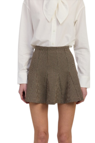 Aubrielle Mini Skirt, Tan Burgundy