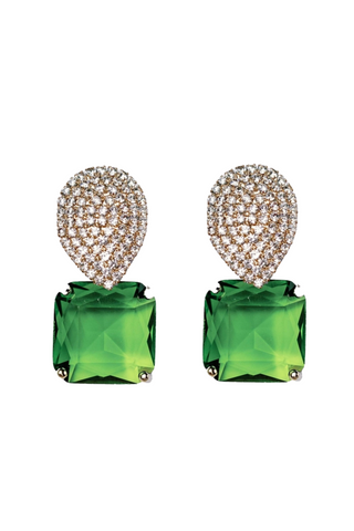 Retro Pave Earrings, Crystal & Peridot