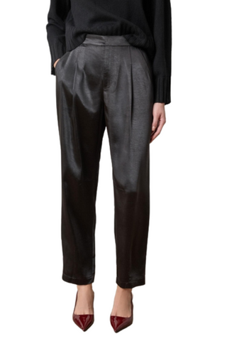 Satin Fly Front Pant, Black