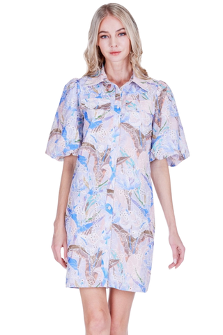 Puff Sleeve Shirtdress, Vintage Mist Eyelet