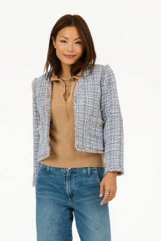 Fringe Short Jacket, Blue-Multi