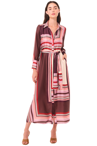 Herminia Dress, Chocolate Geo Stripe