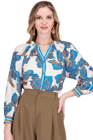 Split Neck Placket Top, Bold Rivera