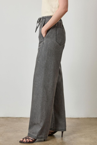 Denim Straight Leg Drawcord Pant, Grey Denim