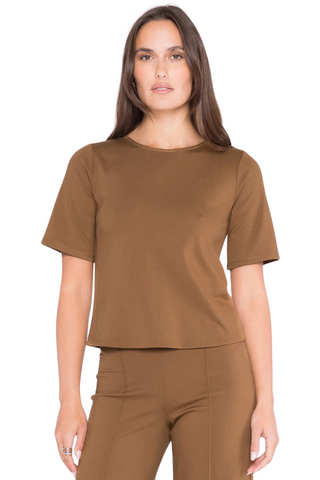 Ponte Knit Long Top, Camel