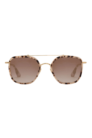 Krewe Austin Sunglasses in Matte Oyster featuring mirrored gradient lenses, gold titanium hardware, and a modern aviator silhouette