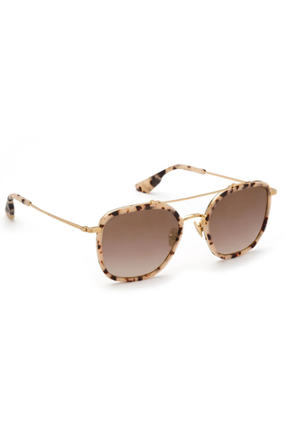 Krewe Austin Sunglasses in Matte Oyster featuring mirrored gradient lenses, gold titanium hardware, and a modern aviator silhouette