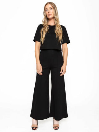 Ponte Wide Leg Crop Pant, Black