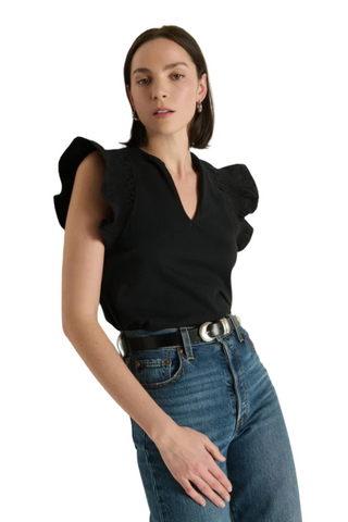 Christa Ruffle Sleeve Top, Jet Black