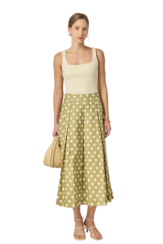 Polka Dot Midi Skirt, Olive Green