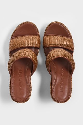 Amelia Platform Sandal, Dark Brown Raffia/Luggage