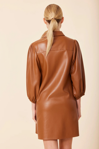Puff Sleeve Mini Dress, Saddle