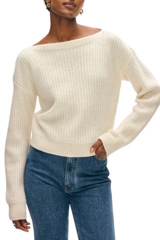 Cashmere Ribbed Boatneck, Soft White