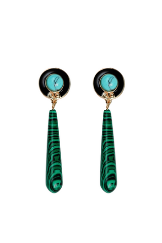 Drop Earrings, Turquoise & Malachite