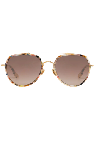 KREWE Baker Sunglasses in 18K Titanium + Gelato featuring oversized aviator frames with multicolor acetate, mirrored gradient lenses, and gold-plated titanium hardware