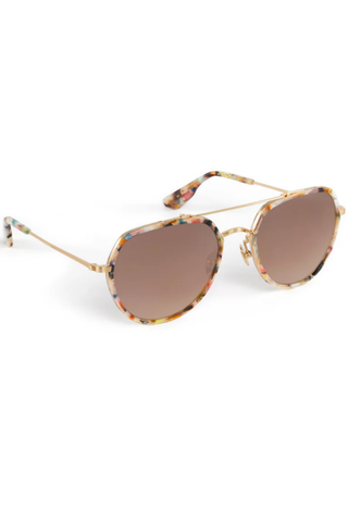 KREWE Baker Sunglasses in 18K Titanium + Gelato featuring oversized aviator frames with multicolor acetate, mirrored gradient lenses, and gold-plated titanium hardware