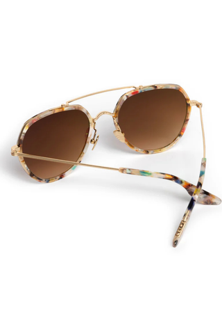 KREWE Baker Sunglasses in 18K Titanium + Gelato featuring oversized aviator frames with multicolor acetate, mirrored gradient lenses, and gold-plated titanium hardware