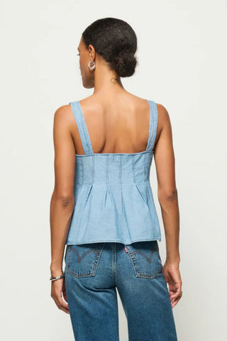 Dove Pleated Tank, Blue Chambray