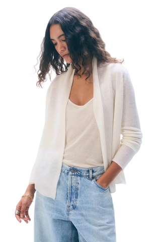Cashmere Mini Trapeze Cardigan, Soft White