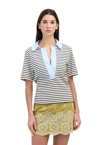 Melanie Top, Cream/Maritime Blue Stripe