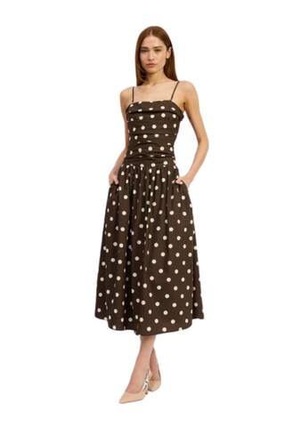 Lainey Midi Dress, Brown Ivory