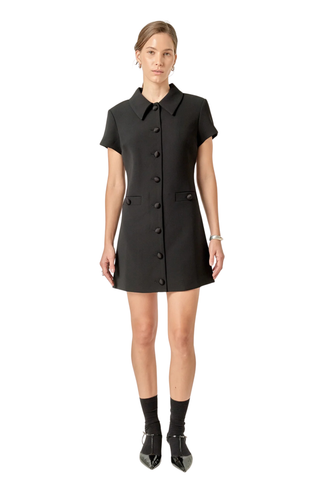 Button Collar Mini Dress,  Black